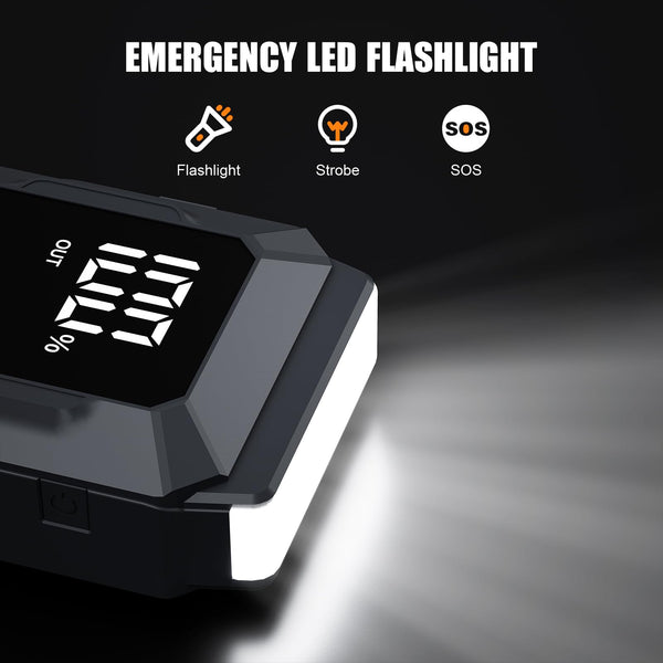 Povasee Jump Starter Power Pack, 5000A Car Battery Booster Jump Starter (up to All Gas or 10L Diesel) with 3" LCD Display, Car Starter with 2 USB Ports, Jump Leads and LED, Jump Pack for 12V Vehicles