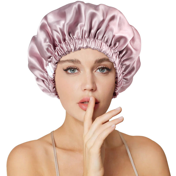 Necole 22 Momme 100% Mulberry Double Silk Bonnet for Sleeping Women Double Layer Lined Stay On Head for Hair Care with Adjustable Elastic Band