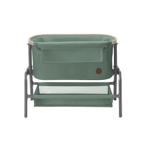 Maxi-Cosi Iora Co-Sleeper Crib, Foldable Baby Bedside Crib, 0–6 Months, max 9 kg, 4 Incline & 5 Height Positions, Easy Slide, Comfortable Mattress, Large Basket, Easy to Carry, Essential Grey