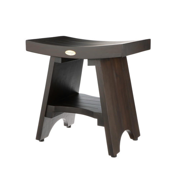 Decoteak Serenity 18" Eastern Style Teak Shower Bench Stool With Shelf 1 18" Length x 12" Depth x 18" Height Brown