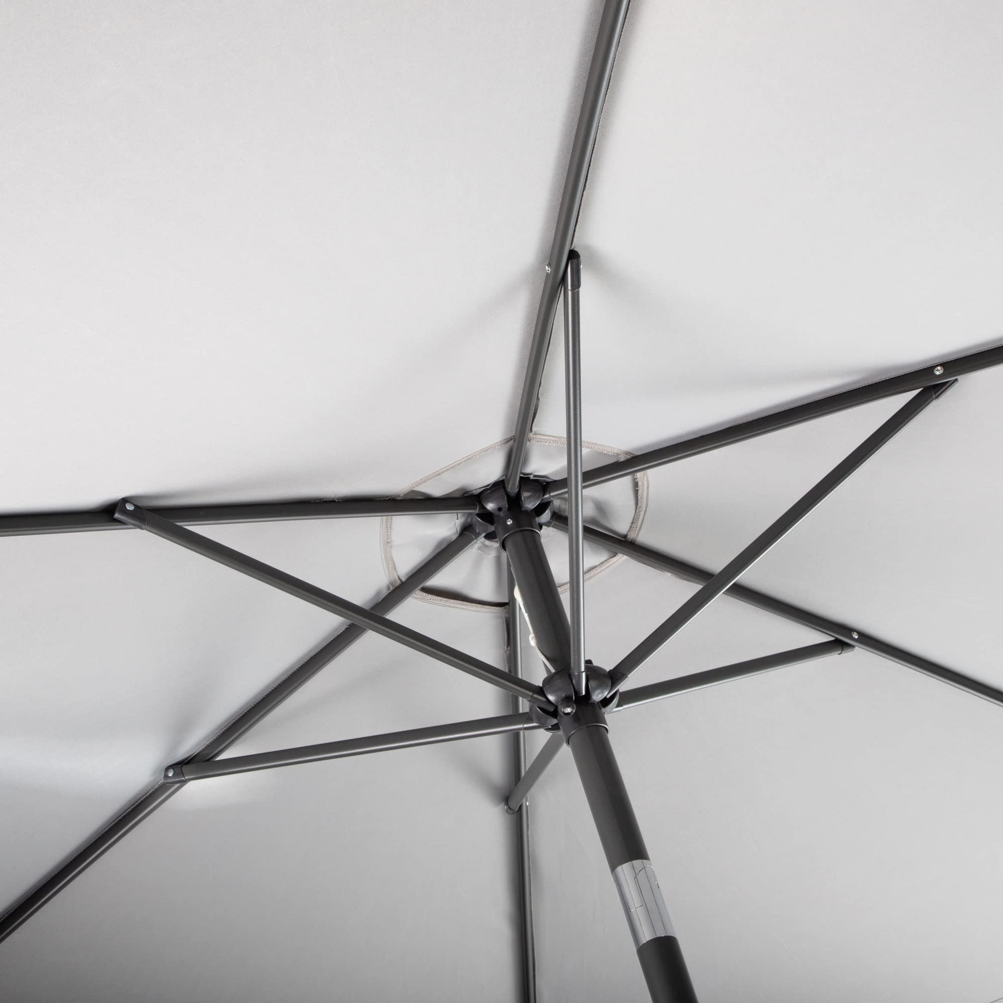 Alfresia 2.7 Metre Parasol - Round with Push Button Tilt, Outdoor Table Parasol Umbrella with Crank Handle, Garden Patio Sun Shade, Grey, Easy Assemble