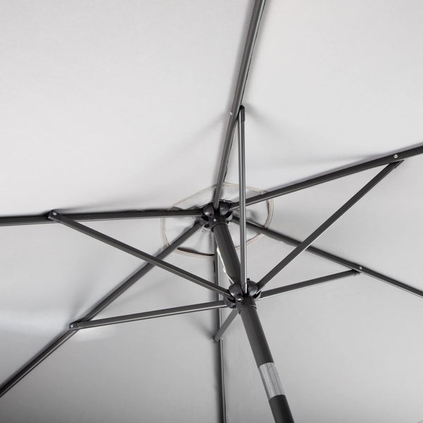 Alfresia 2.7 Metre Parasol - Round with Push Button Tilt, Outdoor Table Parasol Umbrella with Crank Handle, Garden Patio Sun Shade, Grey, Easy Assemble