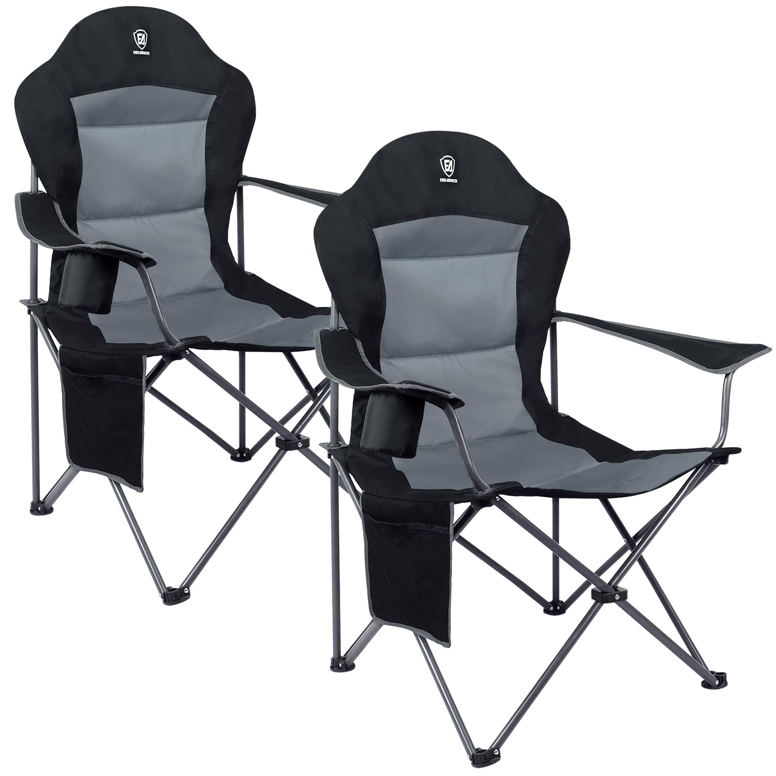 EVER ADVANCED Camping Chairs for Adults Heavy Duty Folding Chair Up to 160kg Oversized with High Back & Cup Holder & Side Pocket Comfy Camp Fold Up Chair