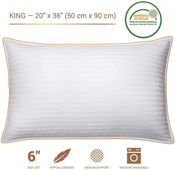 5 STARS UNITED Queen Luxury Pillows 2-Pack - 50x75 cm - Queen Size Hotel Quality Pillow for Sleeping - Ultra Soft Support Bed Pillows - Cotton Covers