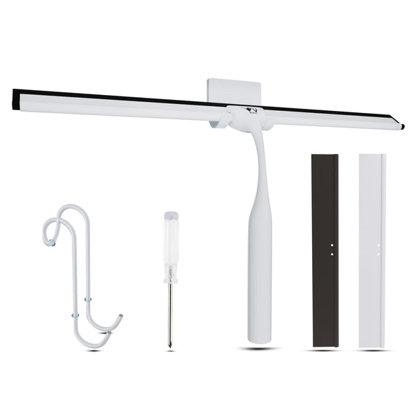 Wunset 30 cm Shower Squeegee, Large White Window Squeegee - 6 Pieces Set Including 2 Replacement Silicone Lips, Squeegee Shower Cleaner for Shower