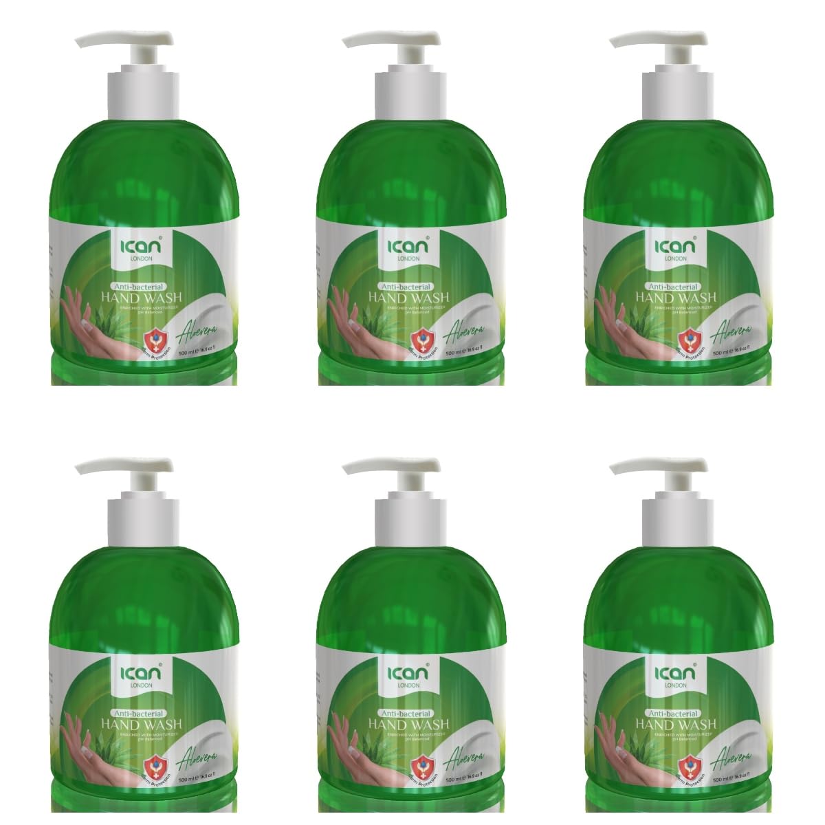 ican London Aloe Vera Anti-bacterial Hand Wash 6 x 500ml