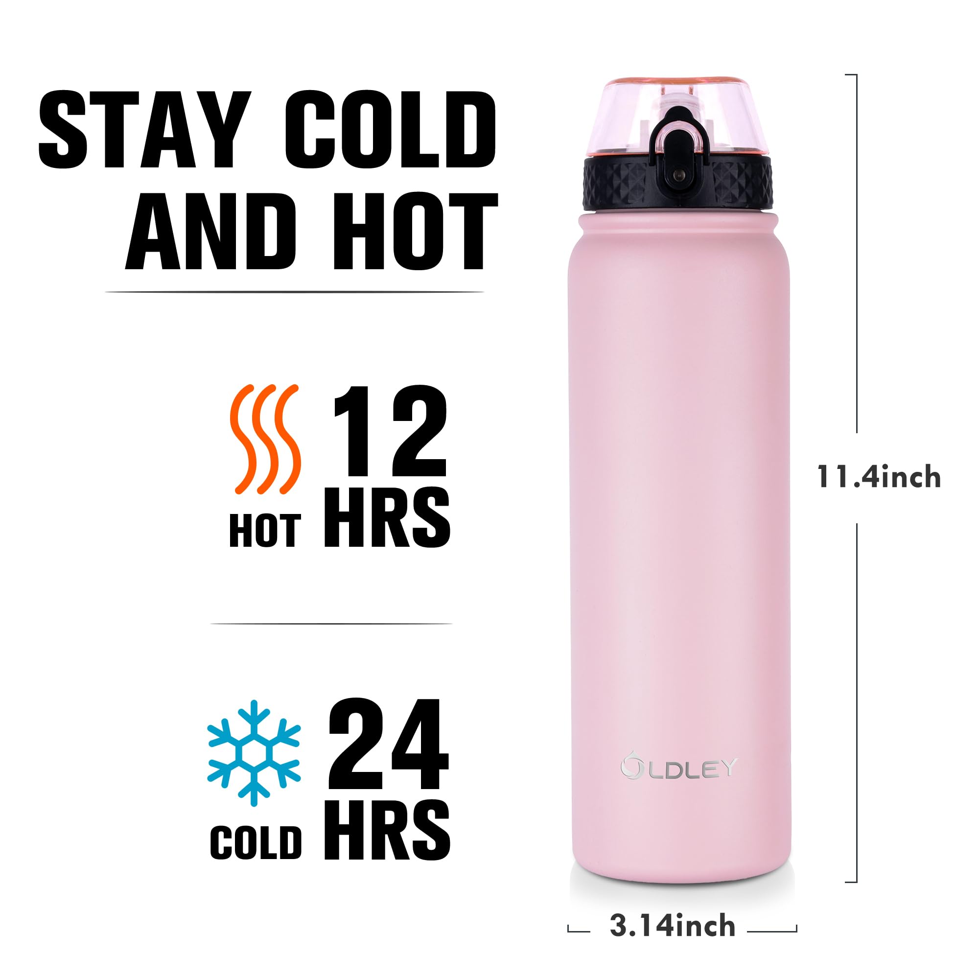 OLDLEY Stainless Steel Water Bottle with Straw 1L Vaccum Insulated Large Drink Flask Metal Water Bottles 1 Litre Leakproof Keep Drinks Hot Cold for Sports Gym with Different Lids(Purple Green, 3 Lids)