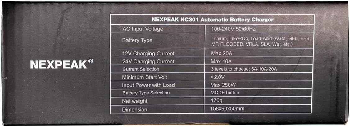 Battery Charger 10A, NEXPEAK 12V 24V LiFePO4 Car Battery Chargers, Automatic Maintainer with Temperature Compensation for Car Motorcycle Truck, AGM, Gel, Wet, SLA