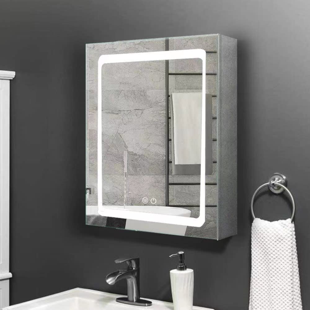 Janboe Illuminated Led Mirror Cabinet for Bathroom,Led Medicine Cabinet,Made of Stainless Steel,Wall Mounted Medicine Cabinet with Touch Swith, 3