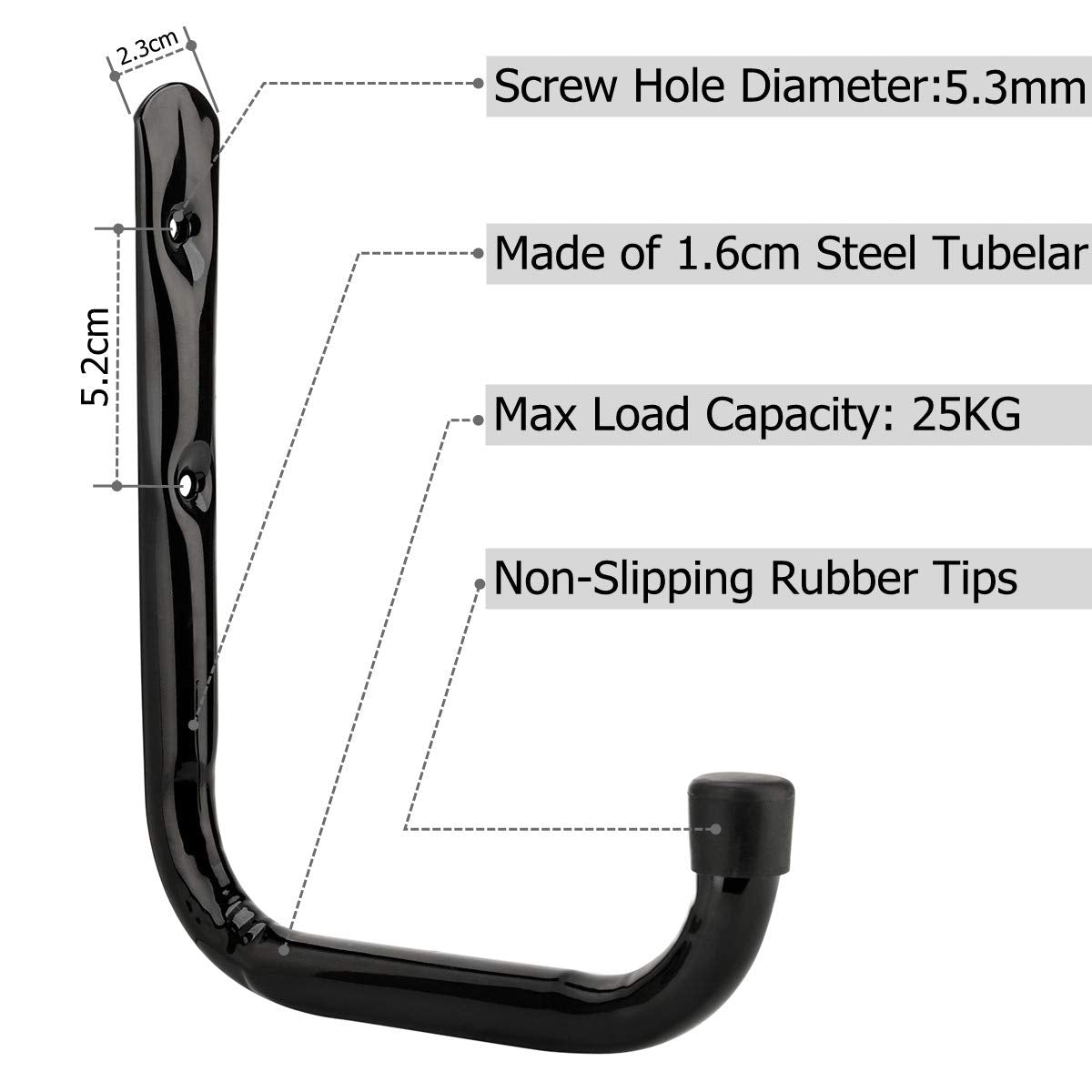 pipabiba 17cm Garage Storage Ladder Hooks, 6 Pack Heavy Duty Wall Mount Utility Hanger Organizer to Folded Chairs, Bicycles, Power Tools, Garden Hoses (19cm x 17cm)