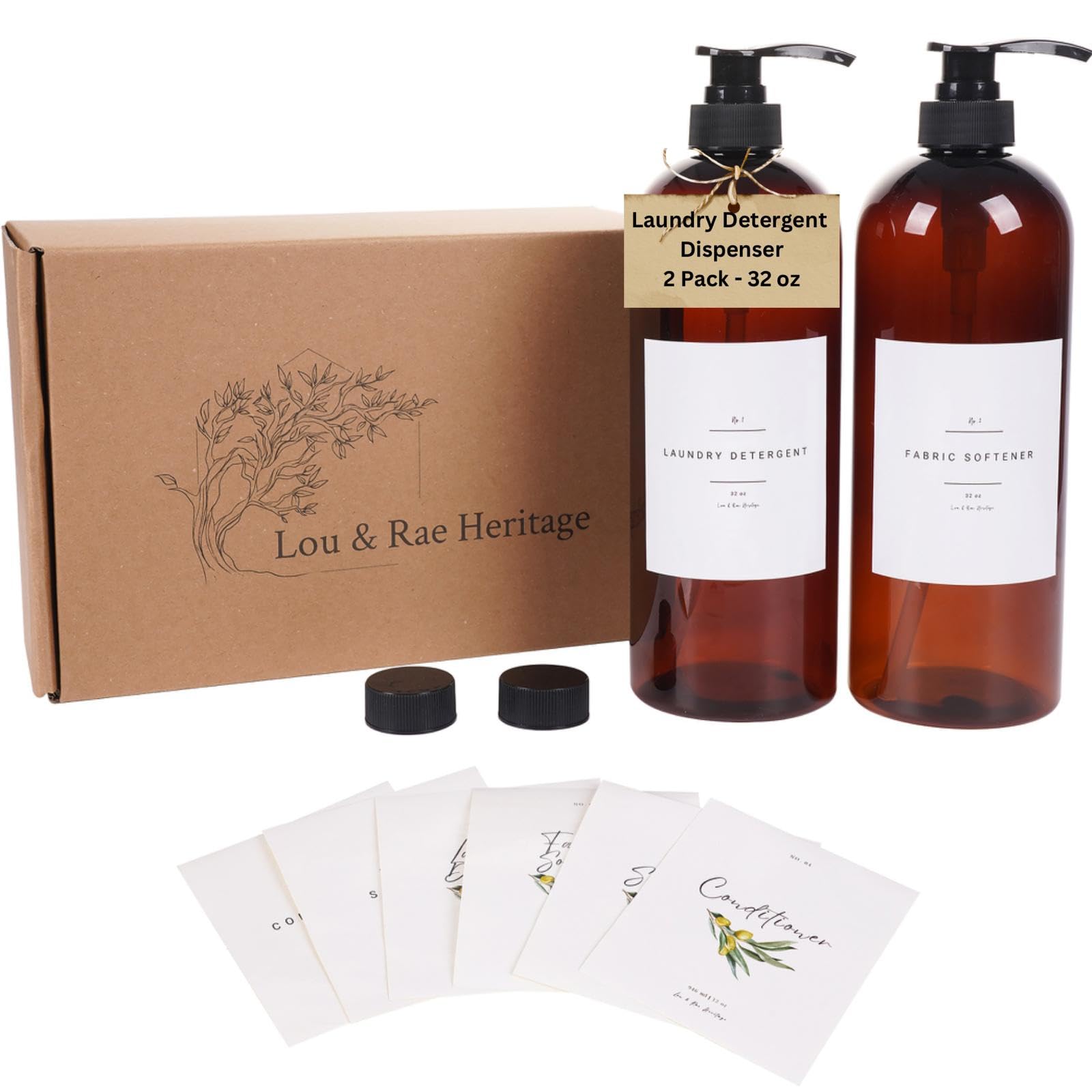 Lou & Rae Heritage 2 Pack 32 Oz Liquid Laundry Detergent & Fabric Softener Dispenser (Amber PET Plastic)