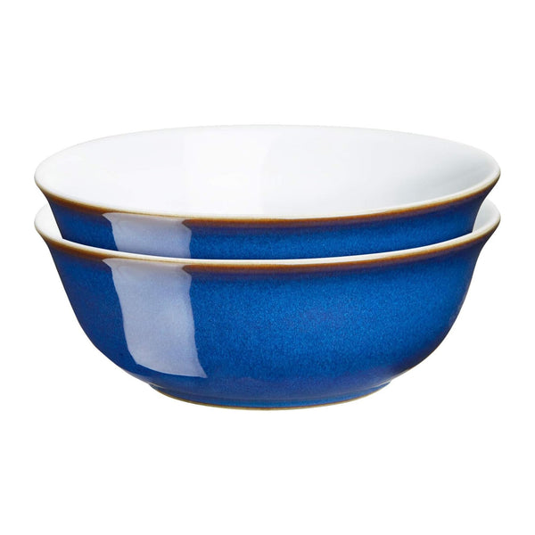 Denby - Imperial Blue Cereal Bowls Set of 2 - Dishwasher Microwave Safe Crockery 650ml 16.5cm - Royal Blue, White Ceramic Stoneware Tableware - Chip &