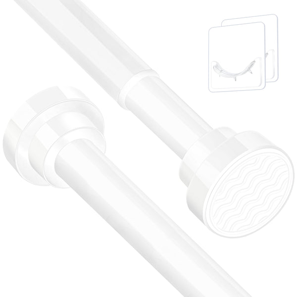 Stainless Steel Extendable Shower Curtain Rod Tension Pole (72cm-132cm) White, including 2 Holders,Net Voile Curtains Rail,Adjustable Telescopic Rods
