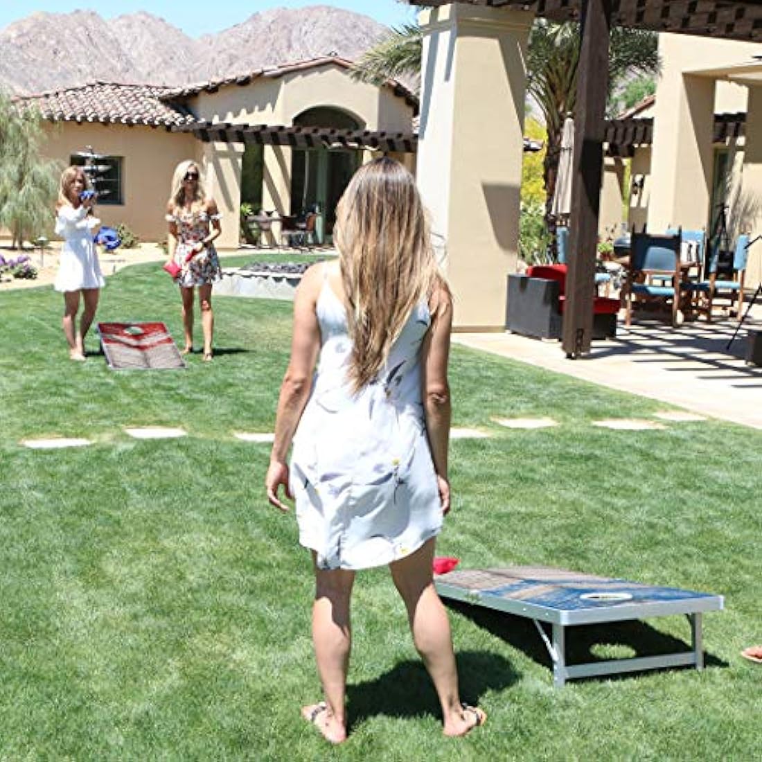 GoSports Rustic Red & Blue Design Cornhole Game Set, Regulation Size