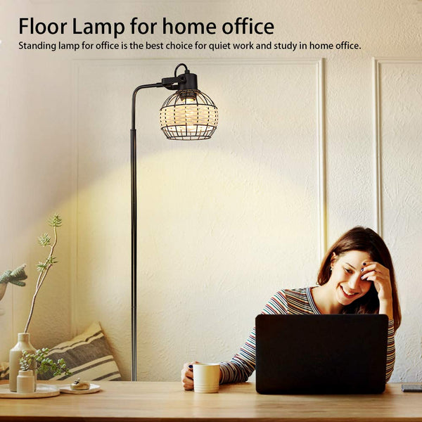 Depuley Modern Black Weaving Bamboo Floor Lamp, Eye-Care Tall Bamboo Rattan Floor Lamp for Living Room, LED Standard Lamp with Adjustable Lamp Holder