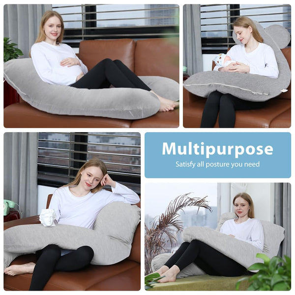 Chilling Home Pregnancy Pillows for Sleeping,U Shaped Maternity Pillow Pillow,55 inch Full Body Pillow Long Pillows for Sleeping, Maternity&Body Pillows for adults with Cover Velvet,Light Black