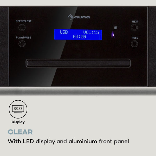 AUNA CD-1000 DG, CD Player HiFi, USB, MP3, Remote Control, CD Player with LED Display, CD Receiver Aluminium, black