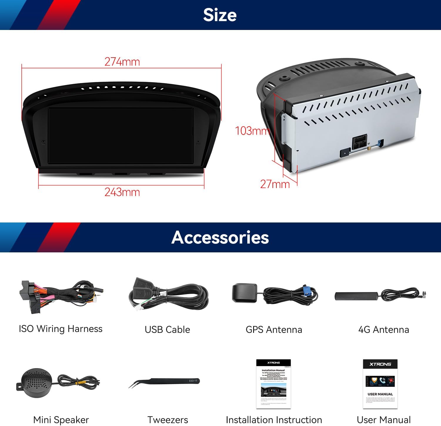 XTRONS 8.8" Car Stereo Android Octa-Core 4+64GB for BMW 3 Series E90 E91 5 Series E60 E61 (2005-2008) w CCC system Touch IPS Screen GPS navigation, w 4G LTE CarAutoPlay Android Auto Support AHD Camera