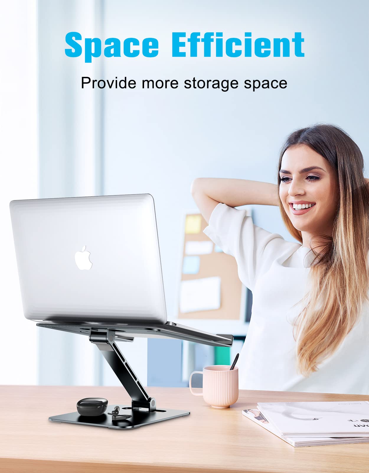 Laptop Stand Lap Desk, Ergonomic Foldable Computer Stand with Adjustable Height, Ventilated Aluminium Alloy Riser Compatible with MacBook Air, Pro, All 10-16" Laptops (Silver)