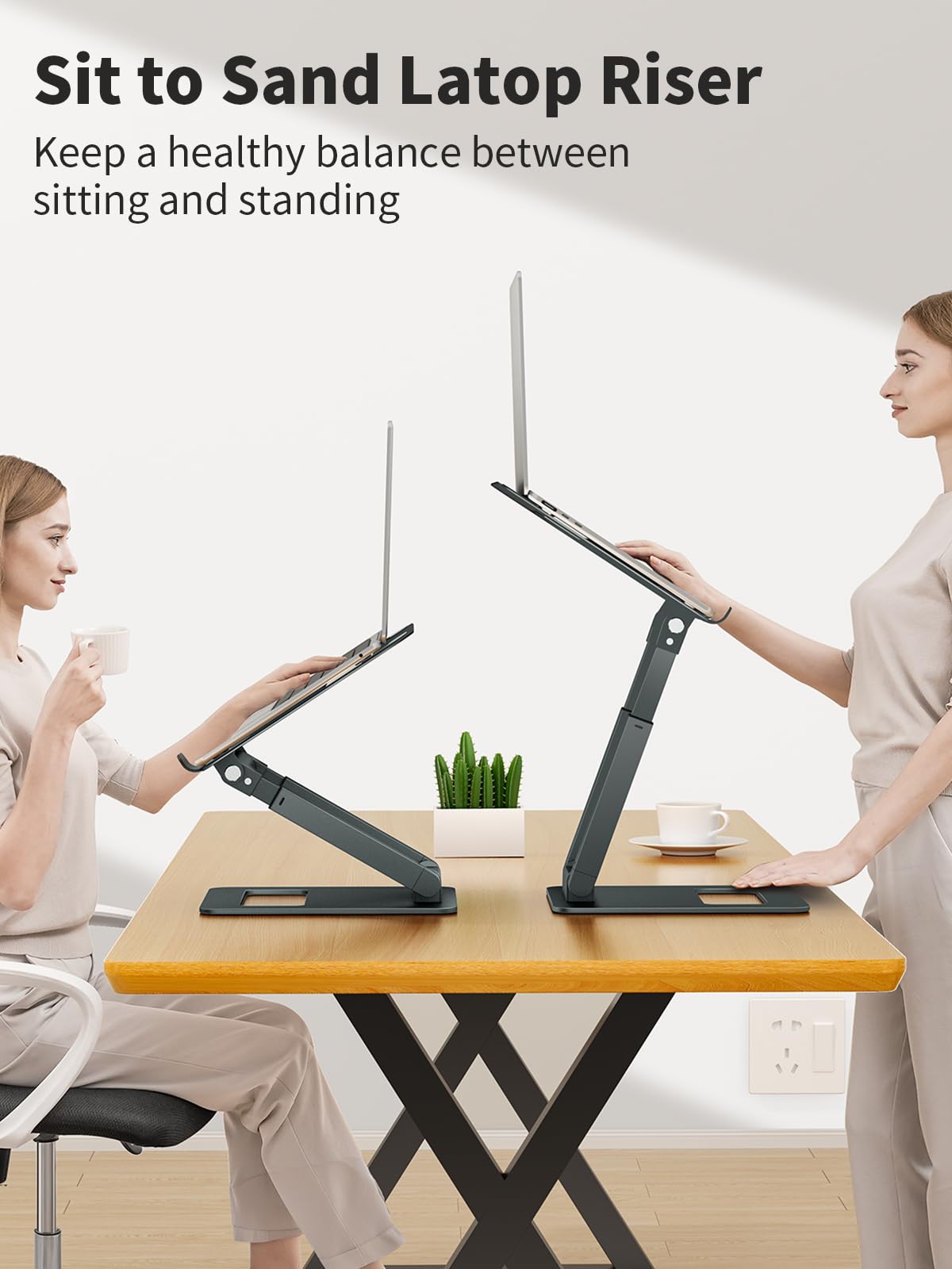 Laptop Stand for Desk Adjustable Height, Ergonomic Sit Stand Computer Stand for Good Posture, Aluminum Standing Laptop Riser for Protecting Spine