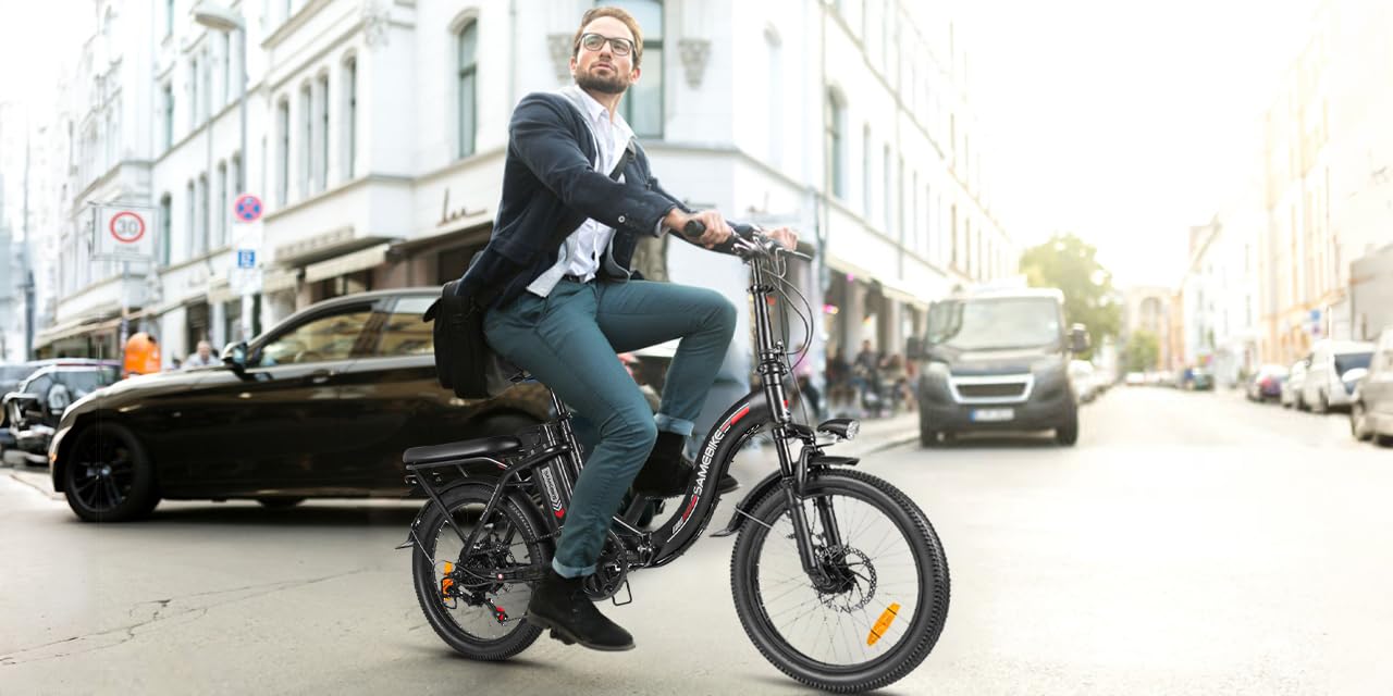 SAMEBIKE Shiman0 7-Speed Foldable Electric Bike for Adults, 20"*2.35 Fat Tire Ebike, Max Range 110KM, Dual Shock Absorber, E-bike for Commuting and Off-Road Adventures