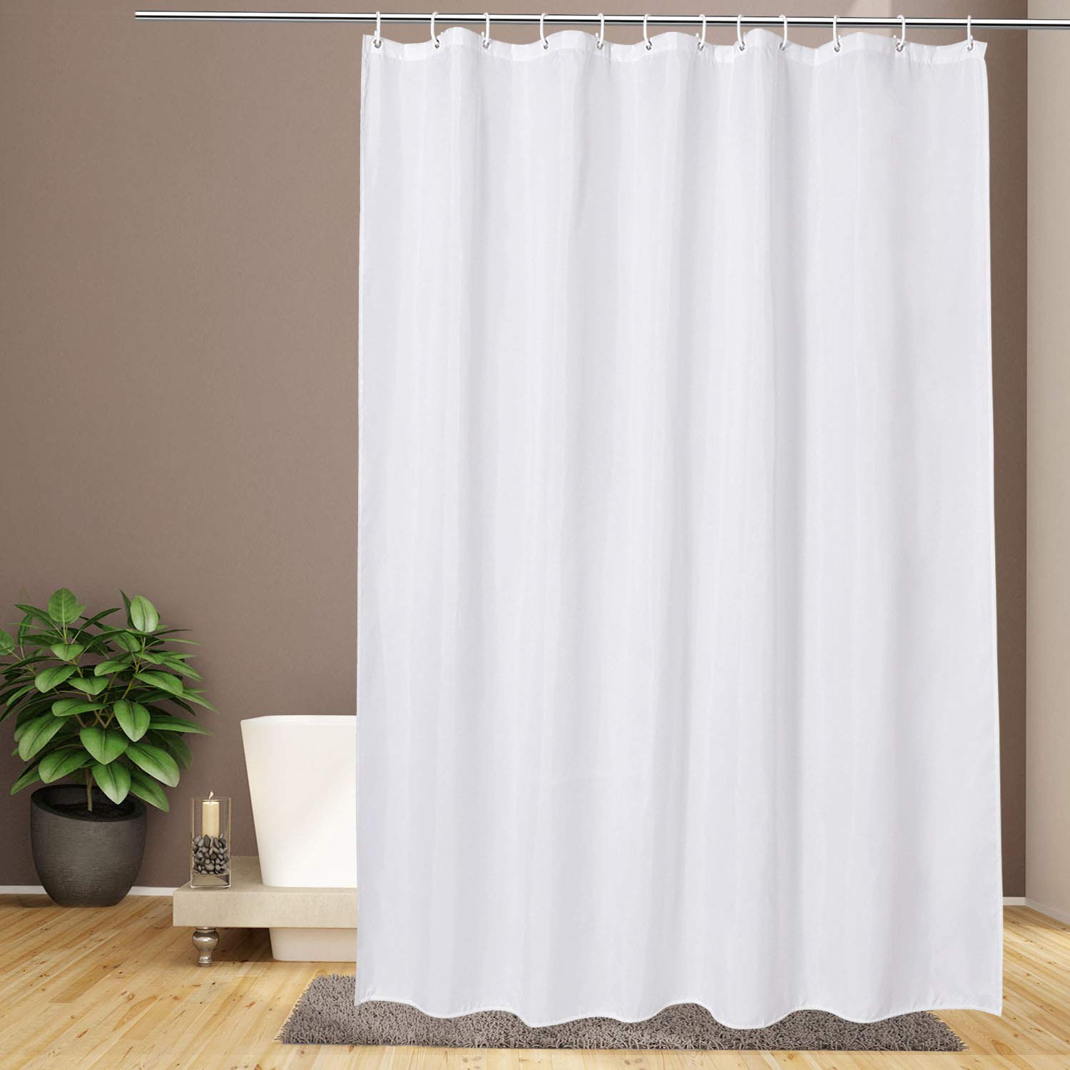 White Shower Curtain,Mould Proof and Mildew Resistant Extra Long Shower Curtain Liner 180 x 200cm Drop,100% Polyester Machine Washable Waterproof