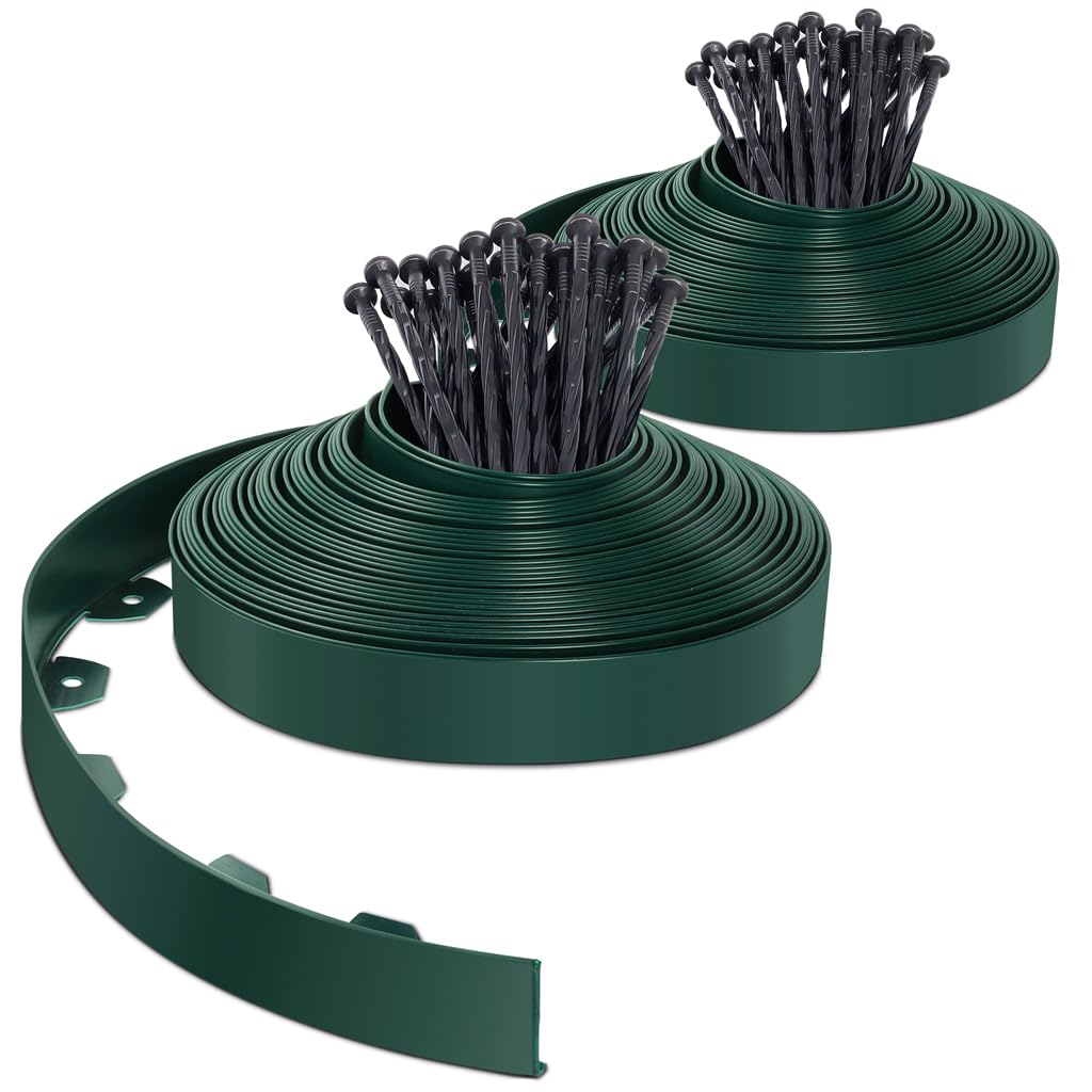 VOUNOT? 40m Flexible Lawn Garden Edging Border, Plastic Grass Path Edging with 80 Reinforced Securing Pegs, Height 5cm, Green