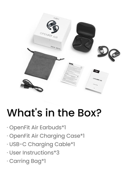 SHOKZ OpenFit Air Open-Ear Headphones, True Wireless Bluetooth Earphones with Mic, Fast Charging, 28h Playtime, IP54 Waterproof for Workout - Black