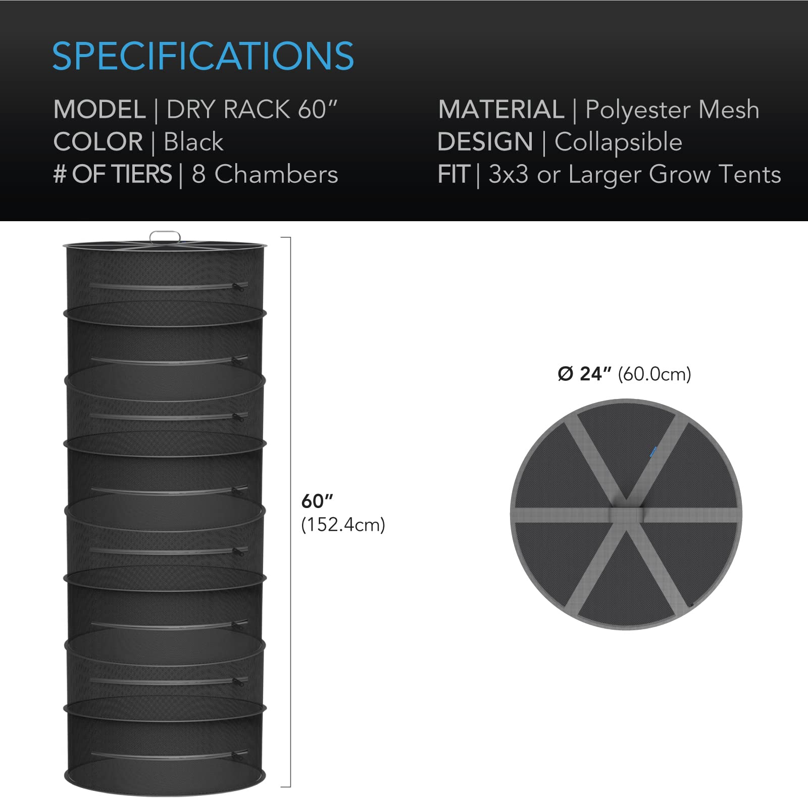 AC Infinity Herb Drying Rack, 8-Layer Hanging Mesh Net for Plants, Seeds, and Buds, 24" Diameter Fit in Grow Tents Closets Hydroponics