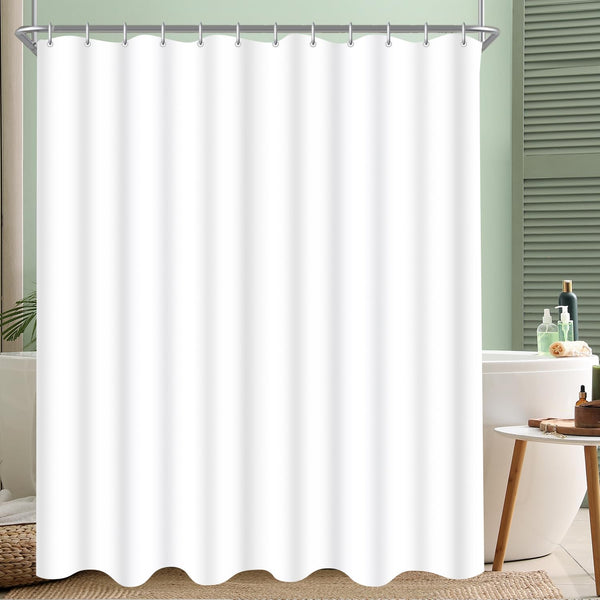Lerores Shower Curtain, 180 x 200 cm, Pure White, Weighted Hem, Anti-Mould Textile, Water-Repellent, Washable Polyester Fabric Bath Curtains for