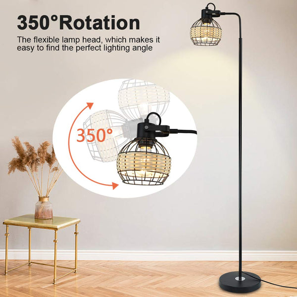 Depuley Modern Black Weaving Bamboo Floor Lamp, Eye-Care Tall Bamboo Rattan Floor Lamp for Living Room, LED Standard Lamp with Adjustable Lamp Holder