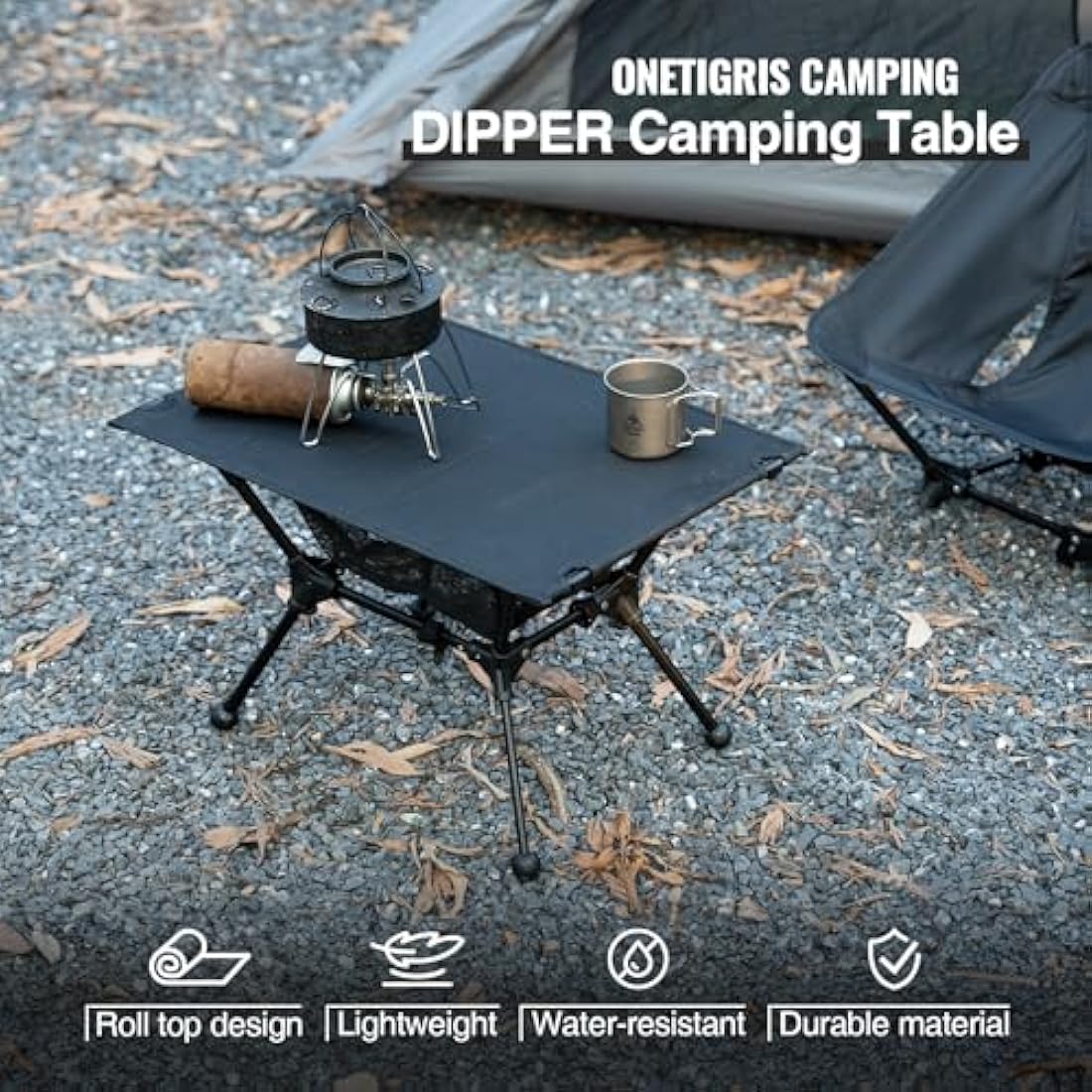 ONETIGRIS Dipper Camping Table, Lightweight Portable Folding Table with Mesh Storage Net, High/Low Options, Ideal for Camping, Hiking, Tailgating, Beach, Picnic, Travel, Backyard