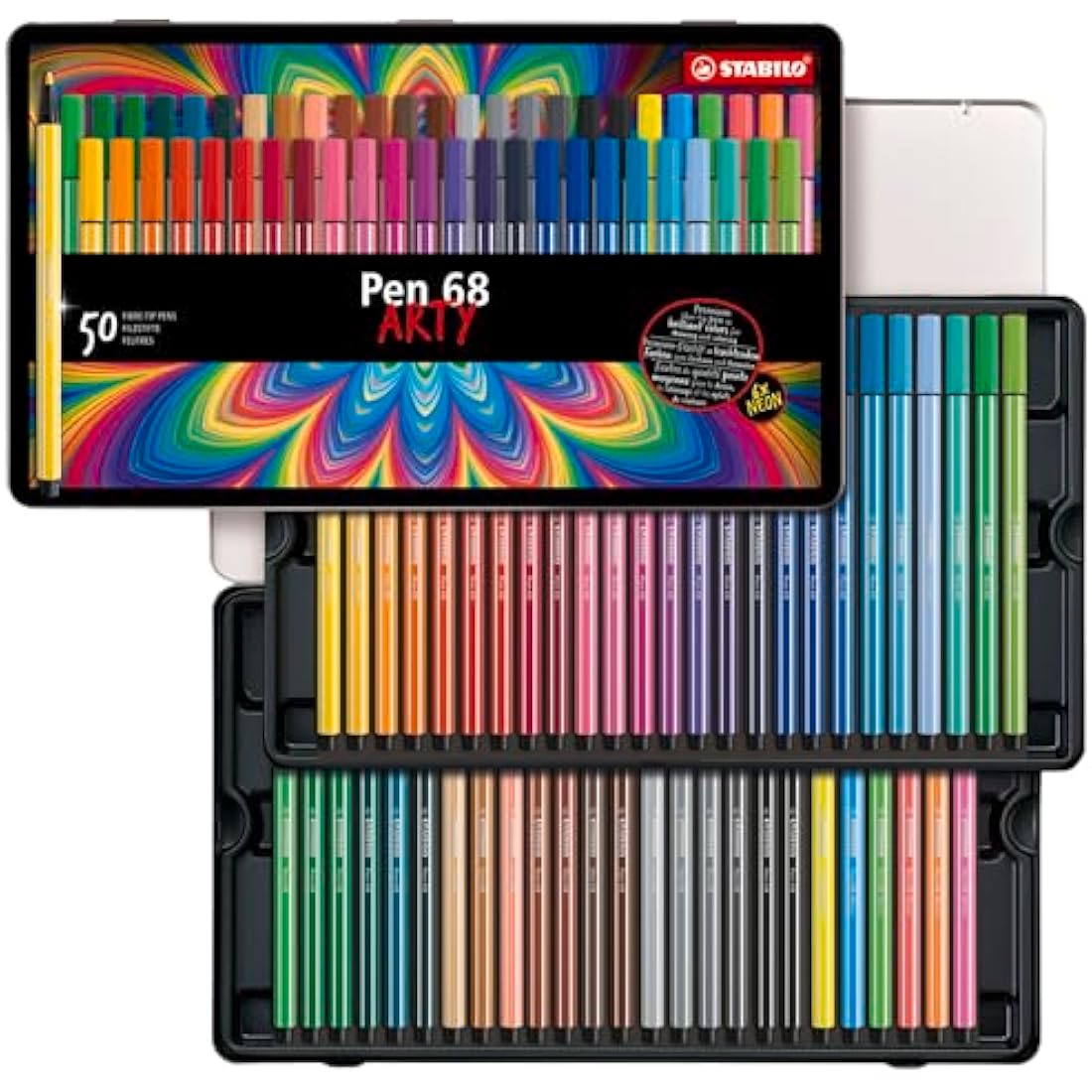 STABILO Pen 68 - Premium Fibre-Tip Pen - ARTY - Tin of 50 - Assorted Colours