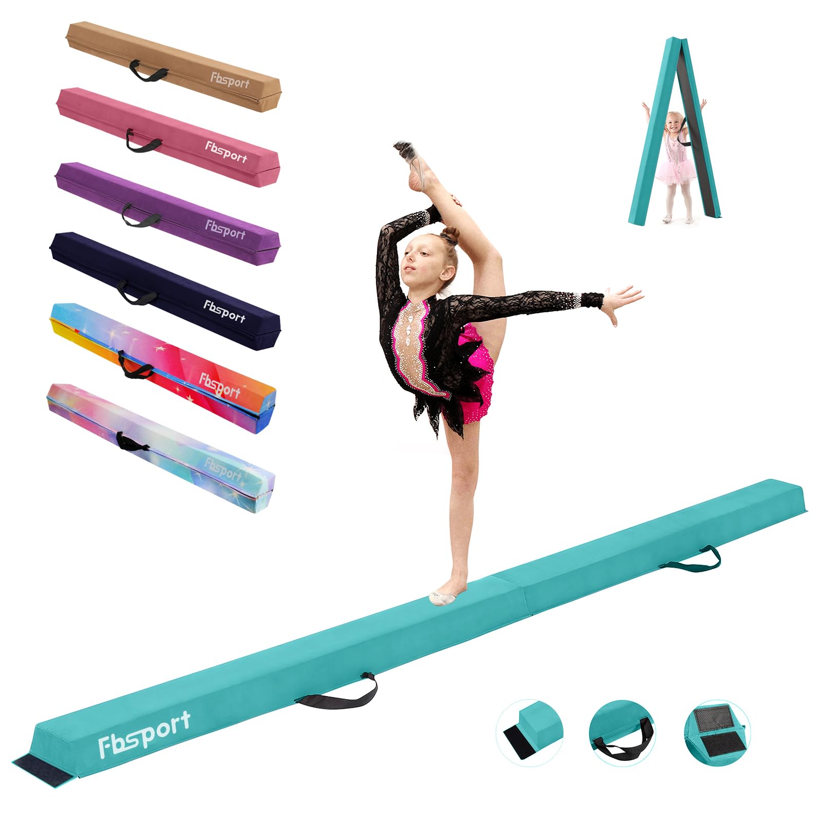 FBSPORT 270 cm Folding Balance Beam, Gymnastics Balance Beam, Gymnastics Floor Beam, Flocked Layer Balance Beam, Balance Fitness Equipment For