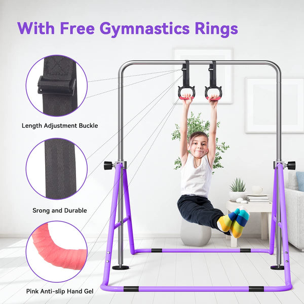 FBSPORT Gymnastics Bar, Folding Horizontal Bar Gymnastics Equipment for Kids Home Training, Expandable Gymnastics Training Bar Junior with Adjustable Height for Girls Boys