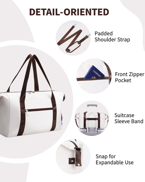 Narwey for Ryanair Cabin Bag 40x20x25 Underseat Ryan Air Bag Foladble Travel Duffel Hospital Carry on Hand Luggage Holdall Weekend Overnight Bag for Women and Men 20L (Beige with Green Straps)