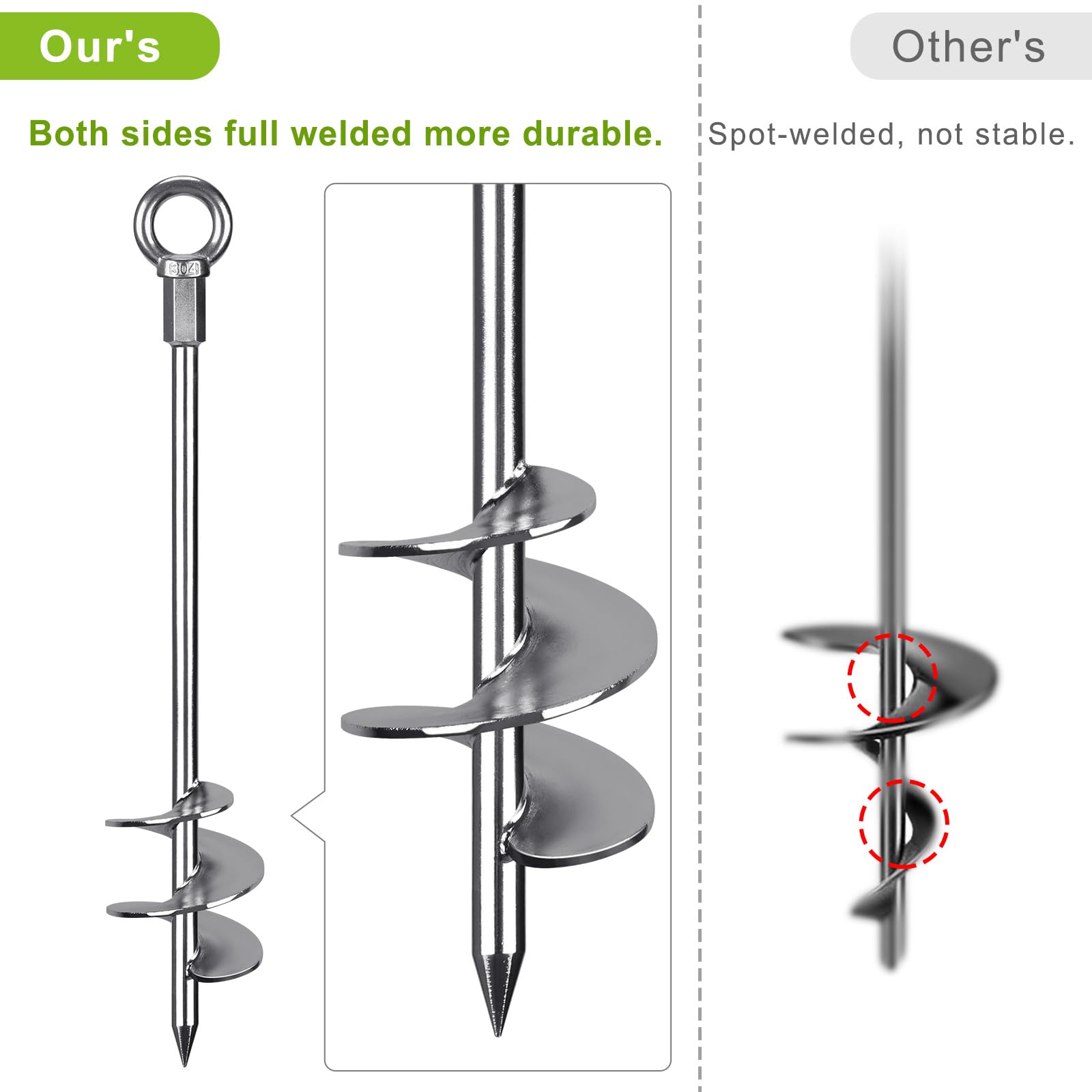 Insaga Tent Peg, 45cm Heavy Duty Ground Anchor Large Metal Earth Stake Spiral Blade Screw in Trampolines Spike for Swing Set/Camping/Shed/Dog/Carport