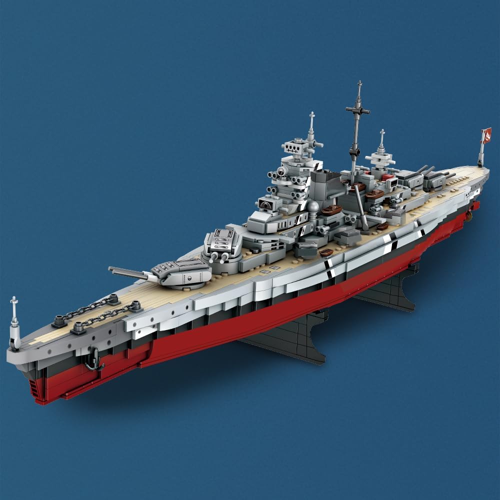 Technik FC4201 German Battleship Bismarck Clamping Blocks, 2081 PCS/MOC Large WWII German Military Warship Marine Battleship Model for Adults, Compatible with Major Brands