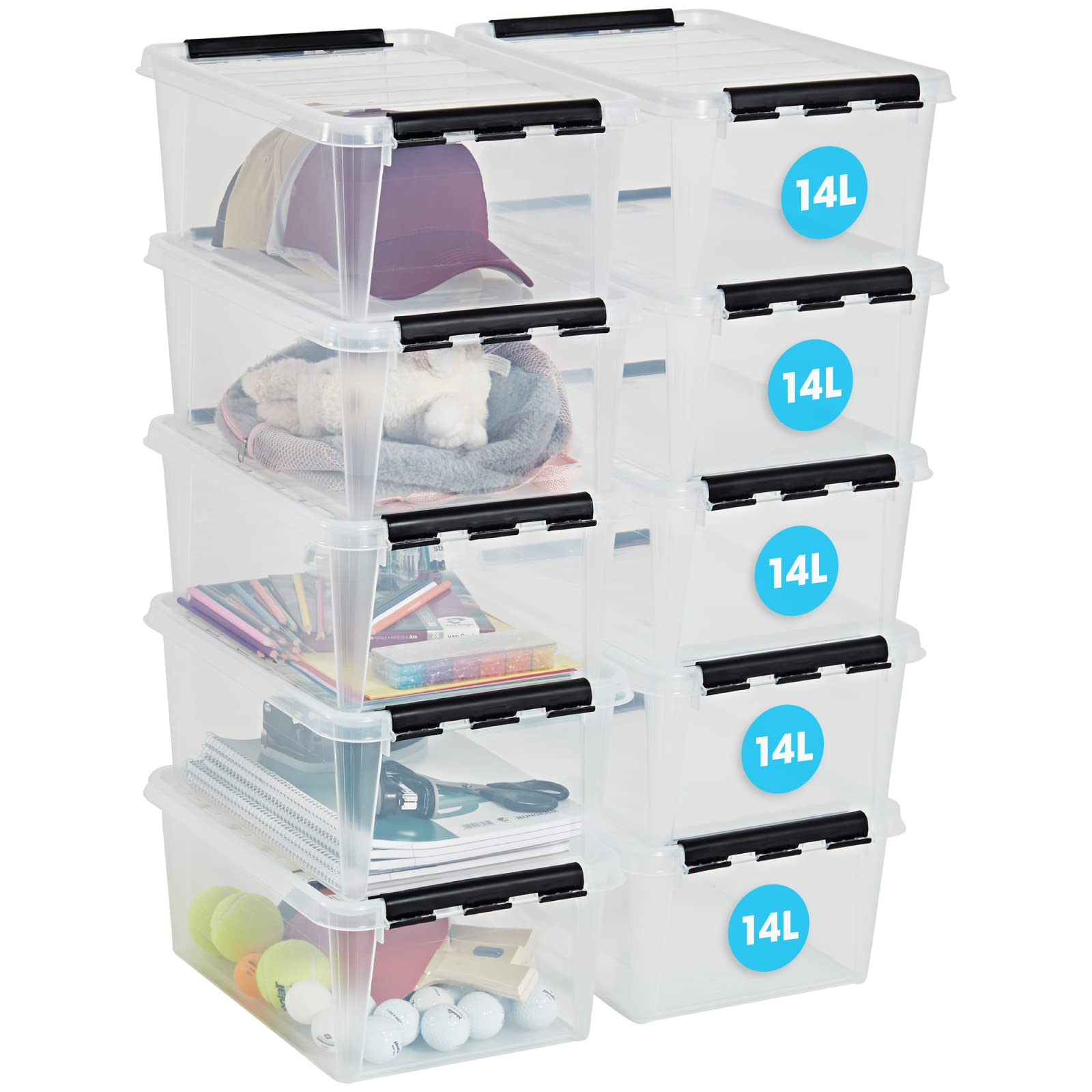 SmartStore 14L Clear Plastic Storage Boxes with Lid, 10 Pack, Reinforced, 10 Year Guarantee, Food Safe, Clip Locked, Stackable and Nestable, BPA Free