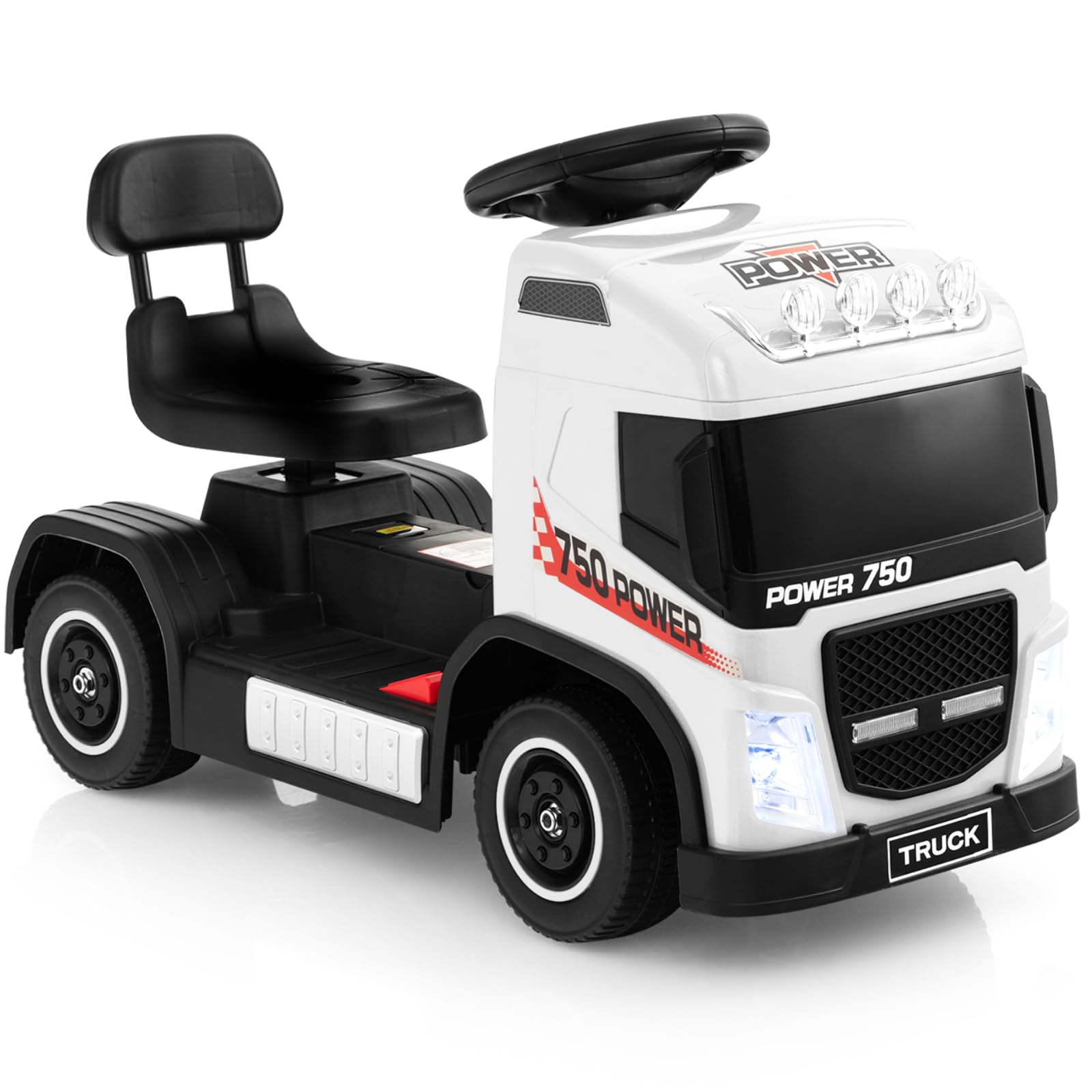 GYMAX Kids Ride on Car, 6V Battery Powered Toy Car with Height Adjustable Seat, Music, Lights, Horn Sound, Forward & Backward, Children Electric Truck for Boys Girls (White)