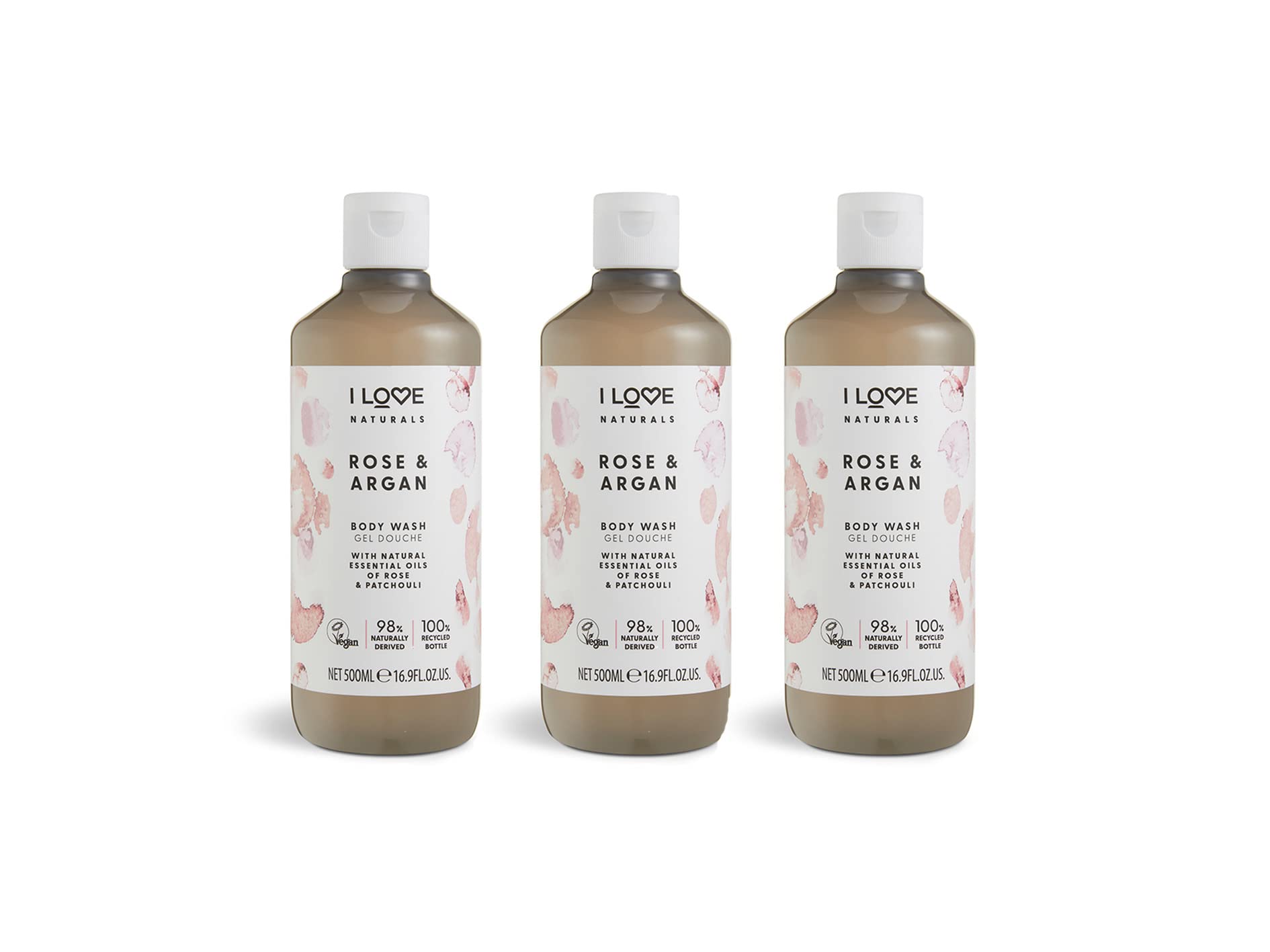 I Love Naturals Rose & Argan Body Wash with Natural Oils of Rose & Patchouli ? Essential Oil-Infused Moisturising Shower Gel for Soft, Smooth Skin ?