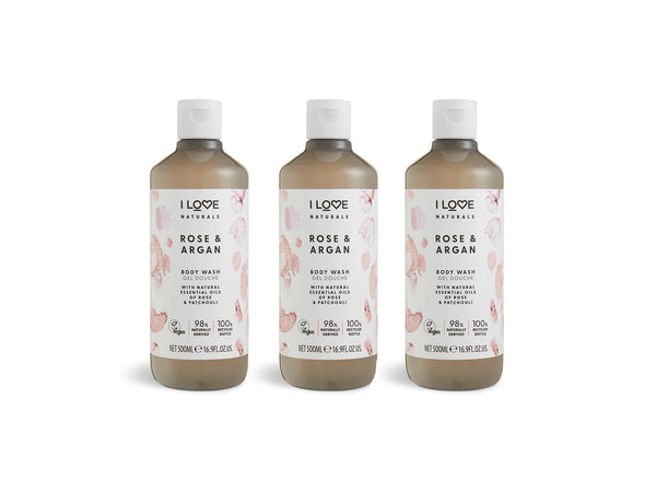 I Love Naturals Rose & Argan Body Wash with Natural Oils of Rose & Patchouli ? Essential Oil-Infused Moisturising Shower Gel for Soft, Smooth Skin ?