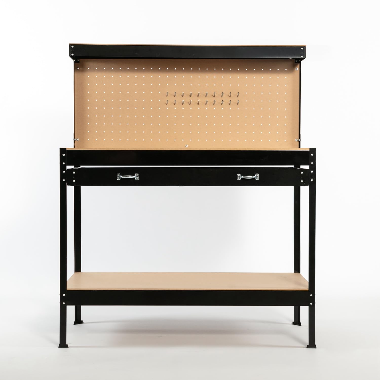 SwitZer New Red Steel Garage Tool Box Toolbox Work Bench Workbench Storage With Drawers Pegboard and 20 Pegs Shelf DIY Workshop Station