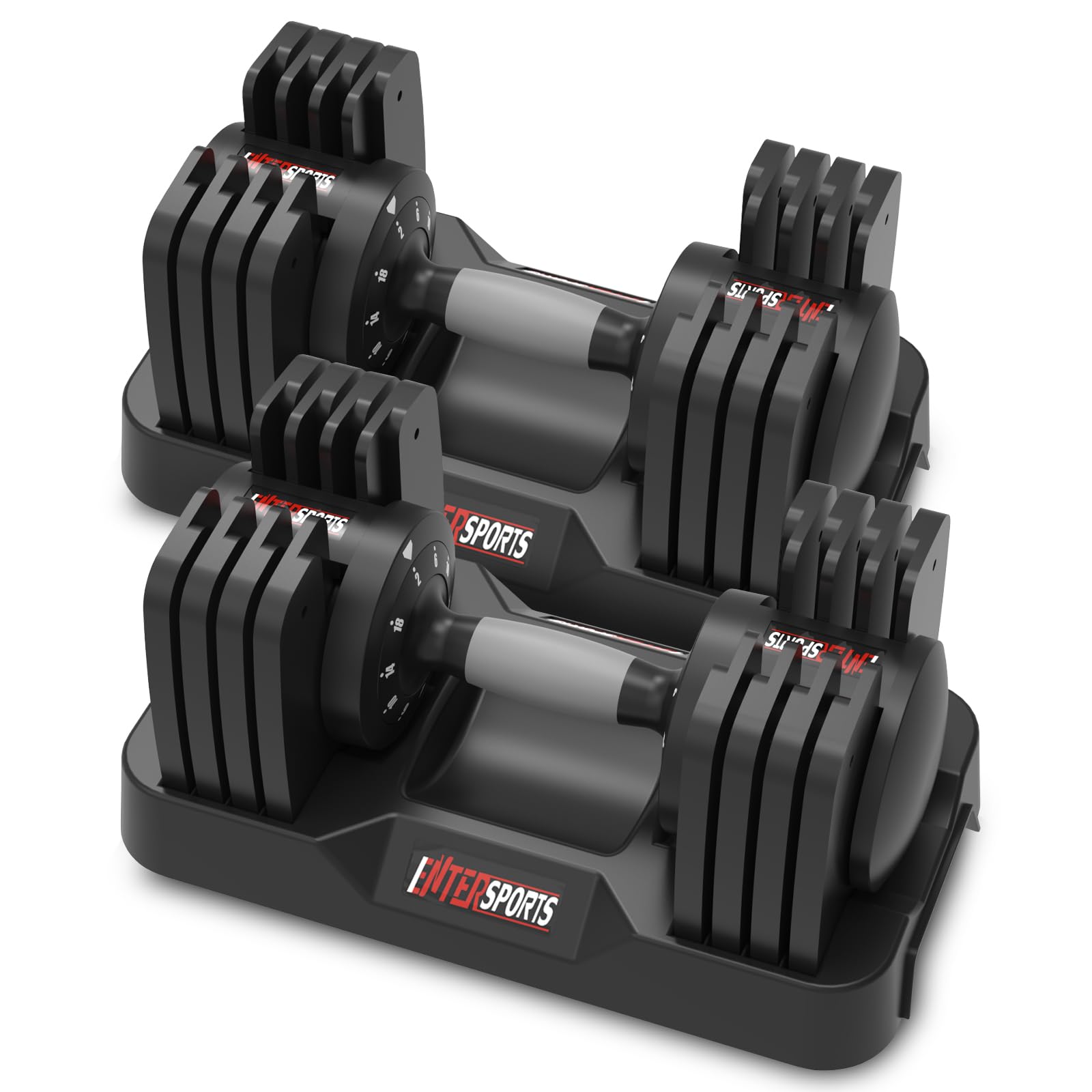EnterSports 12kg/18KG/27KG Adjustable Dumbbells,Dumbbell Set for Saving Place, Dumbbell Weights with Non-Slip Handle, Home Gym Strength Training Equipment for Full Bodybuilding