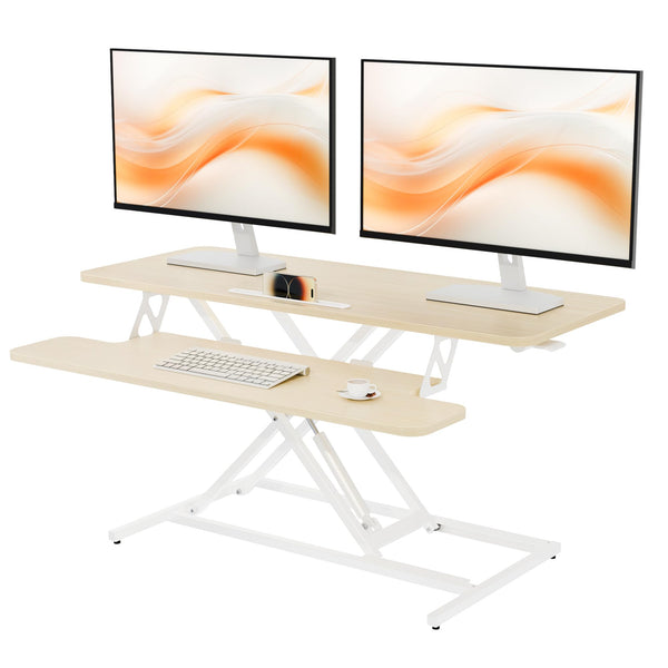 ERGOMAKER Height Adjustable Standing Desk Converter - 101cm (40 Inch) Wide Platform Tabletop Workstation - Quick Sit to Stand Desk Riser for Dual Monitors White
