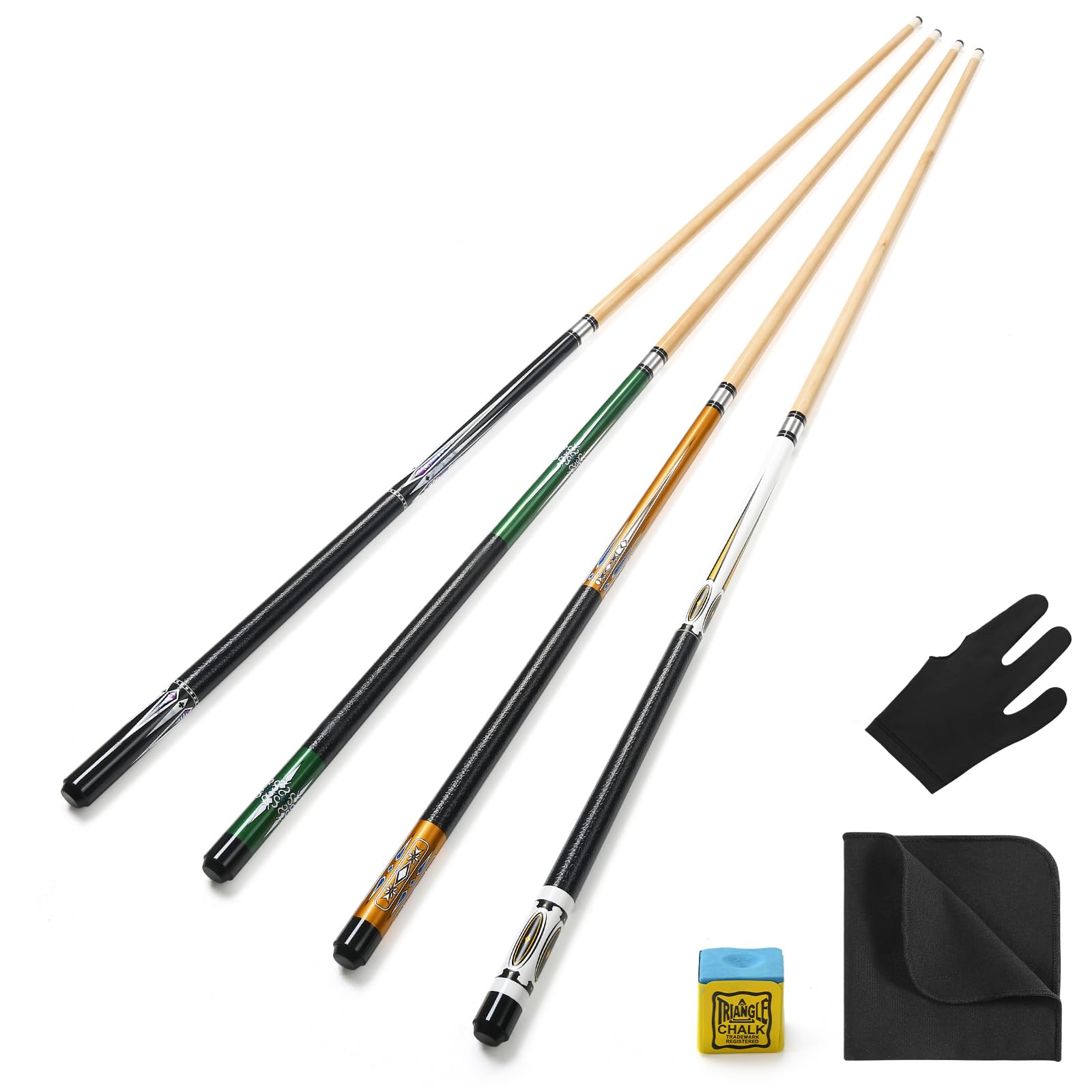 ASMPCUE Pool Cue, 58 Inch Billiard Cue Set of 4pcs 19 oz Hardwood Pool Cue 13 mm Tips for Professional Billiard Players, 1/2 Cue Sticks for Billiard
