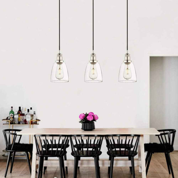 3 Head Chandelier Pendant Light Glass Shade Adjustable Cord Brushed Phansthy
