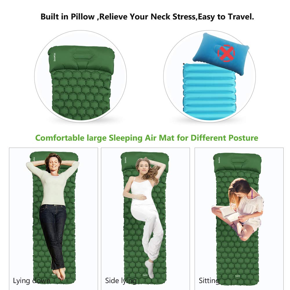 Deeplee Camping Mat, Self Inflatable Sleeping Mat with Pillow, Ultralight Camping Bed Camping Roll Mat Sleeping Pad for Outdoor Backpacking, Camping, Hiking