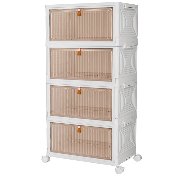 PurKeep Storage Boxes with Lid - 23L*4 Tier Plastic Storage Box with Lid, Stackable Storage Boxes with Wheels, Storage Drawers with Front Door,