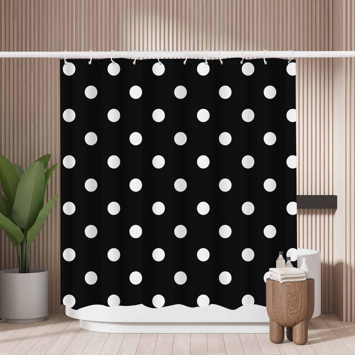 Woutay Shower Curtain Water Repellant Fabric White Polka Dot Pattern,Mould Proof Resistant,Polyester,with 12 Plastic Hooks